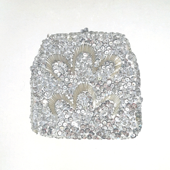 ANTIQUE Silver Hand Beaded Clutch